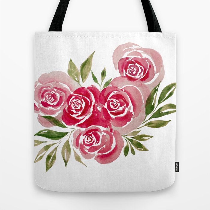 Rose Loose Floral Watercolor Painting Tote Bag