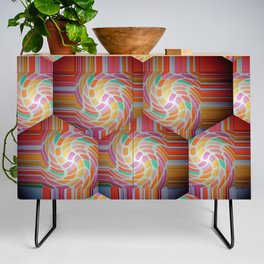 Patterned 3D Hexagons - orange red lilac gold turquoise Credenza