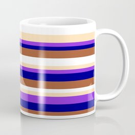 [ Thumbnail: Eyecatching Tan, Purple, Blue, Sienna & White Colored Lines/Stripes Pattern Coffee Mug ]