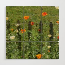 Garden Poppies painted nature photo Wood Wall Art