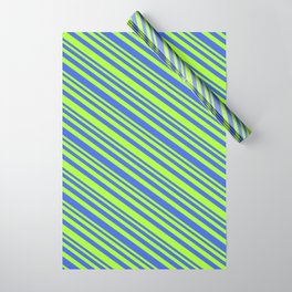[ Thumbnail: Light Green & Royal Blue Colored Lines/Stripes Pattern Wrapping Paper ]