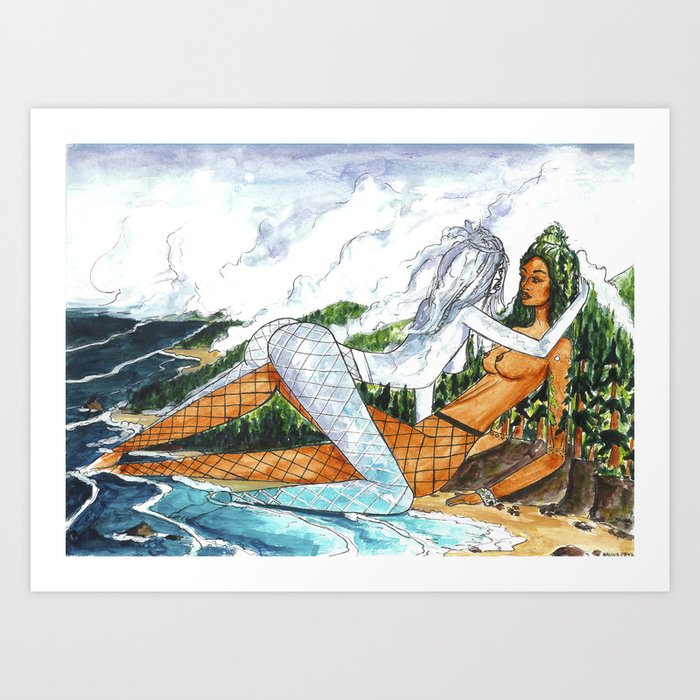 PNW Fishnets - Earth and Sky Goddess Kiss Painting Art Print