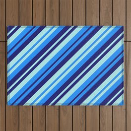 [ Thumbnail: Blue, Midnight Blue, and Turquoise Colored Lined/Striped Pattern Outdoor Rug ]
