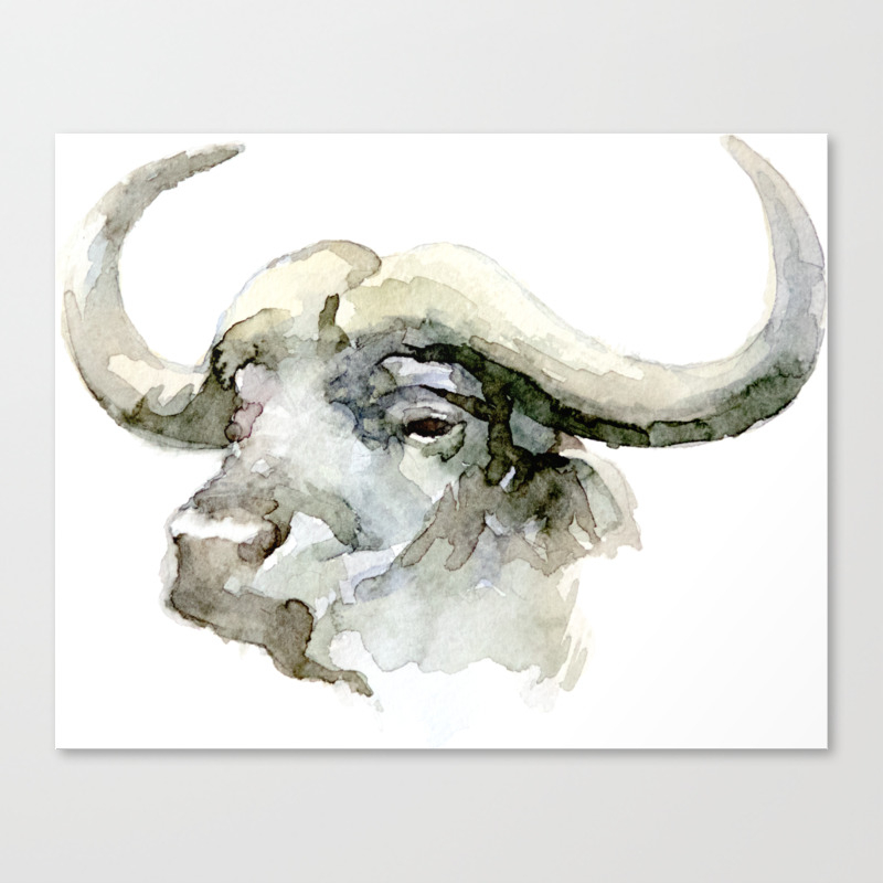 Buffalo Bison Watercolor Handmade Painting Canvas Print By