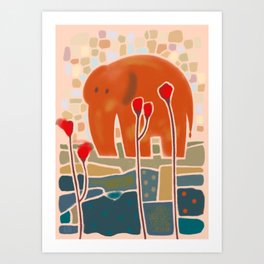 Orange Elephant in Nature Art Print