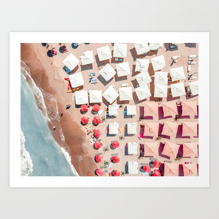 People Beach Umbrellas, Aerial Beach Print, Ocean Waves Art, Summer Vibes Wall Decor Art Print Art Print