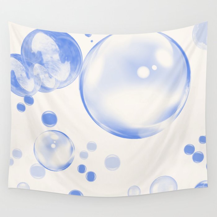 Blue Digital Soap Bubble Wall Tapestry