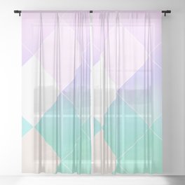 Modern Lilac Lavender Pink  Teal Watercolor Geometrical Brushstrokes Ombre Sheer Curtain