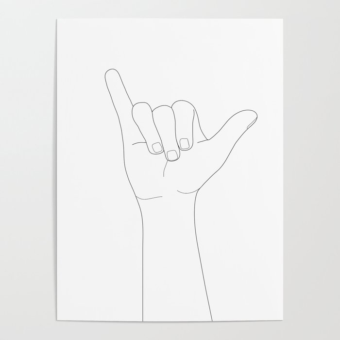 Minimal Line Art Shaka Hand Gesture Poster