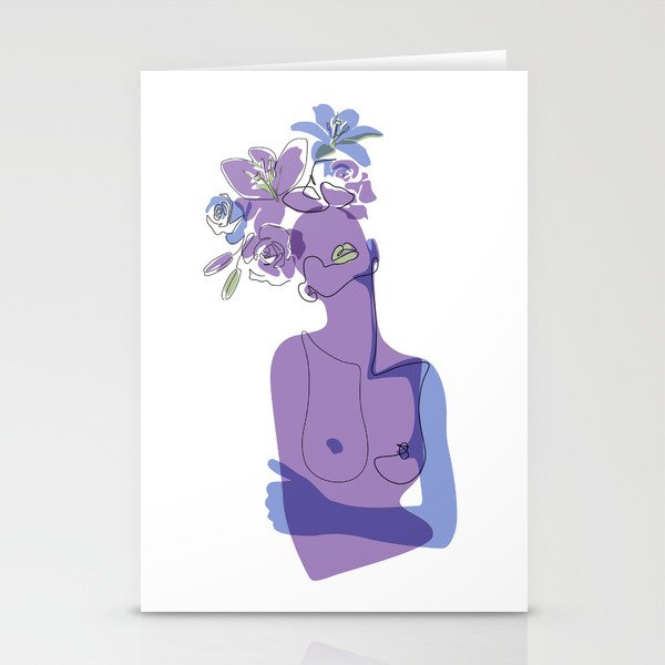 Lilac Beauty / Purple, blue and green naked woman with flowers / Explicit Design Stationery Cards