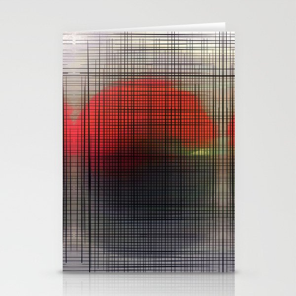 Sloane Grid Sun - gray red grid, grid pillow, home decor, painterly, sunshine, boho art, bohemian Stationery Cards