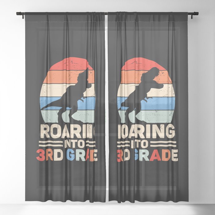 Roaring Into 3rd Grade Vintage Dinosaur Sheer Curtain