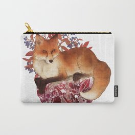 Red Fox and Ruby Carry-All Pouch | Fox, Foxart, Redfox, Painting, Wildlife, Autumn, Forest, Ink, Botanical, Crystals 