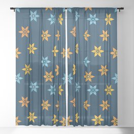 Minimal Christmas Floral Pattern_Prussian Blue Sheer Curtain