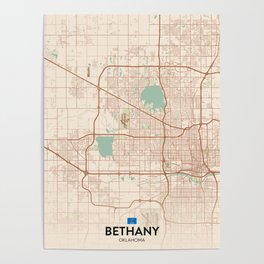 Bethany, Oklahoma, United States - Vintage City Map Poster