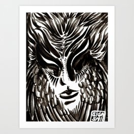 Spirit Art Print | Ink Pen, Dark, Illustration, Feather, Feathers, Black, Ink, Drawing, Occult, Bird 