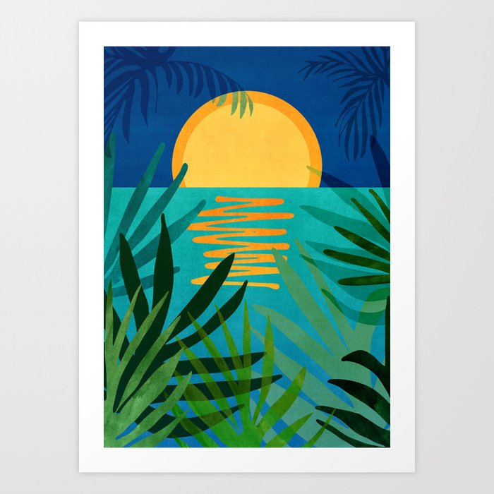 Moon Rise Tropical Landscape Art Print