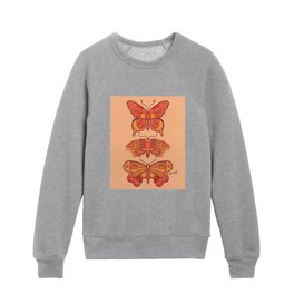 Butterflies seventies style orange- orange background Kids Crewneck