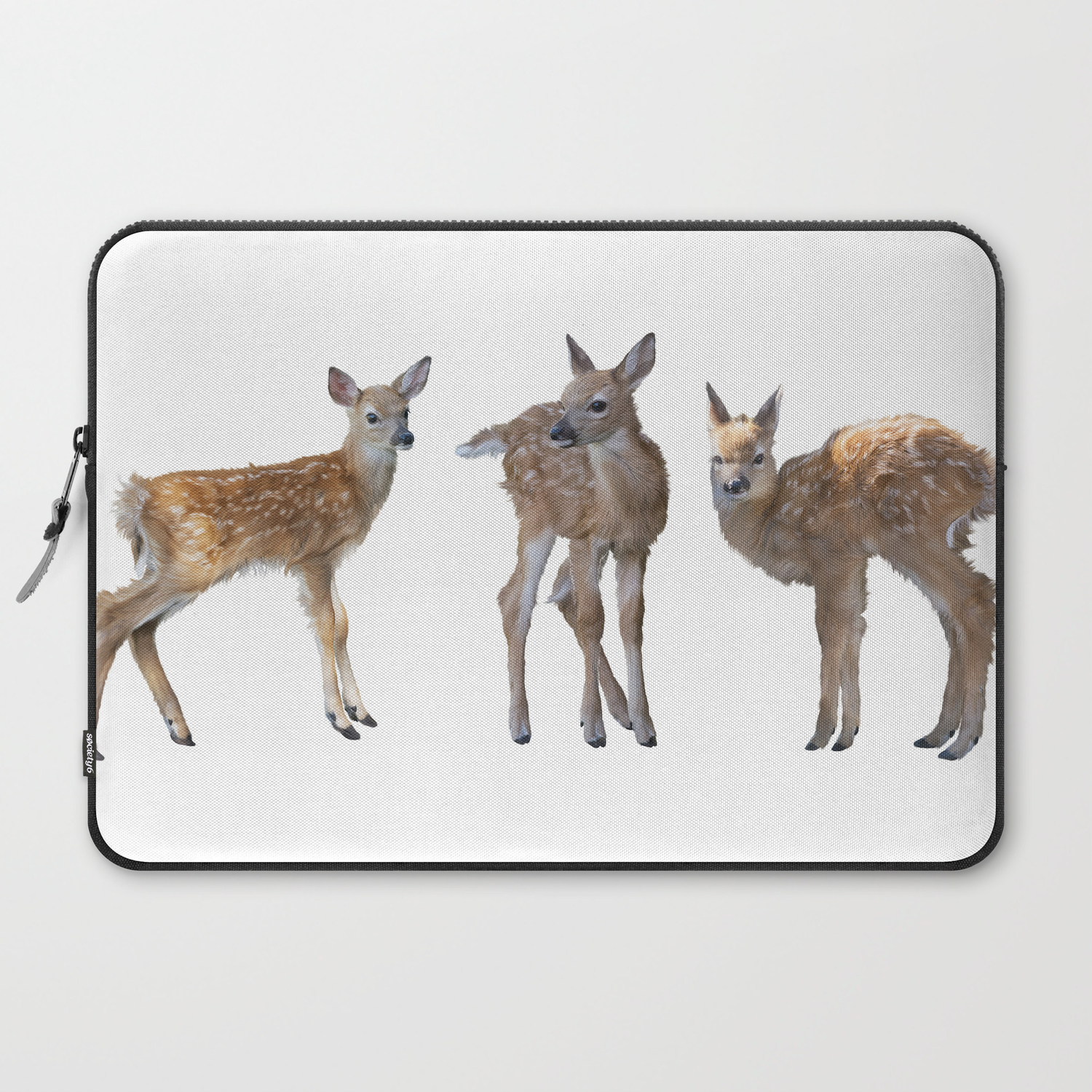 Whitetail Deer Fawns Watercolor Painting Laptop Sleeve By