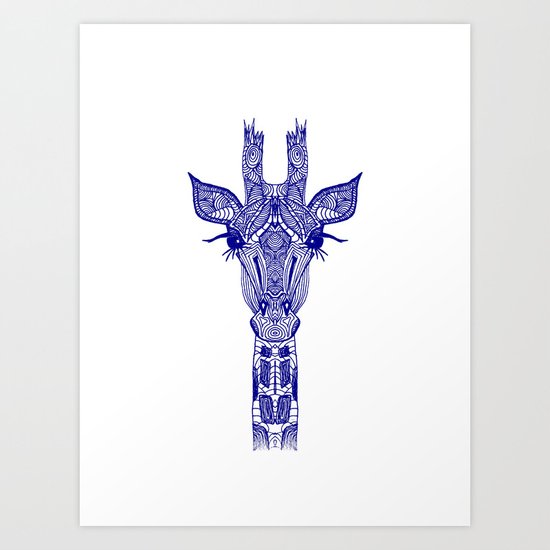 GIRAFFE BLUE Art Print