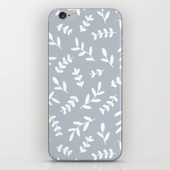 Leaves Pattern (white/dusty blue/gray) iPhone Skin