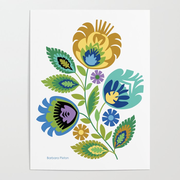Polish Floral Yellow Ochre Papercut design Poster