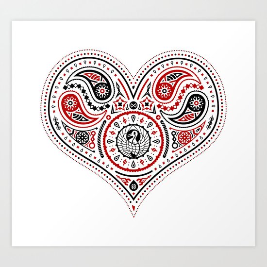 83 Drops - Hearts (Red & Black) Art Print