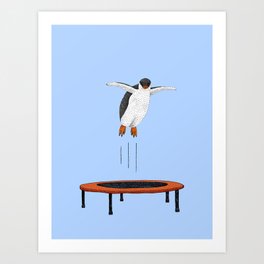 Penguin on a trampoline Art Print
