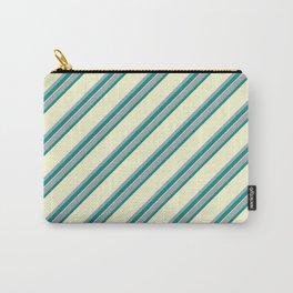 [ Thumbnail: Dark Gray, Dark Cyan & Light Yellow Colored Lines Pattern Carry-All Pouch ]