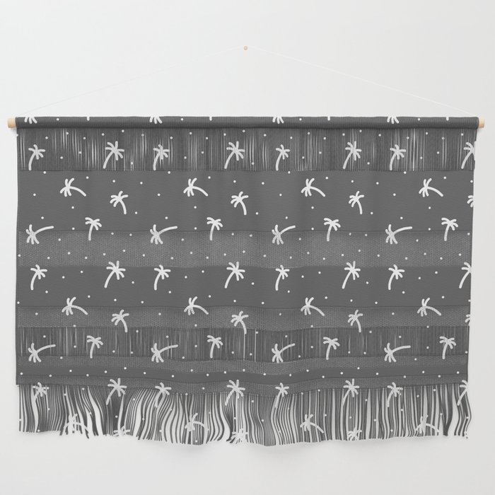 Dark Grey And White Doodle Palm Tree Pattern Wall Hanging