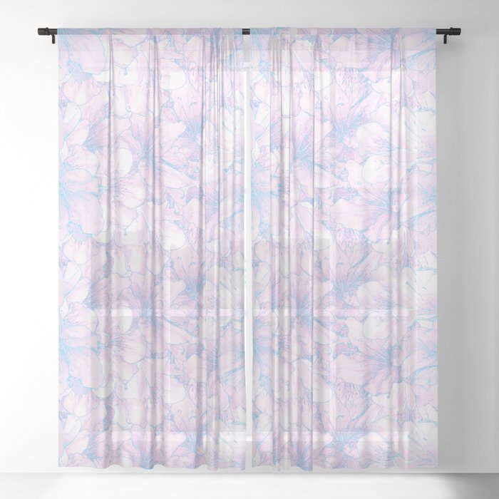 vaporwave purple floral azalea flowering flower bouquet pattern Sheer Curtain