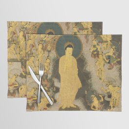 Welcoming Descent of Amida 14th Century Japanese Hanging Scroll Placemat