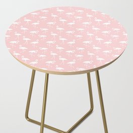 White flamingo silhouettes seamless pattern on pastel pink background Side Table