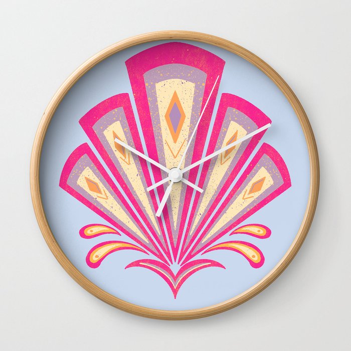 Pink Art Deco geometric motif Wall Clock