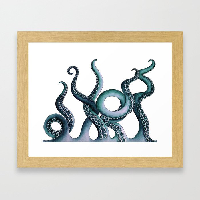 Kraken Teal Framed Art Print
