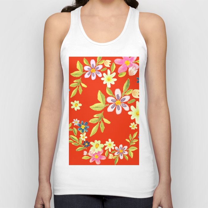 Red Japanese Floral  Tank Top
