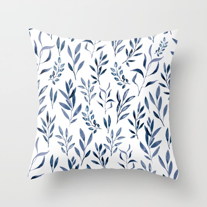 Eucalyptus - Watercolor Blue Leaves  Throw Pillow
