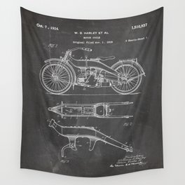 Harley Motorcycle Patent - Harley Bike Art - Black Chalkboard Wall Tapestry