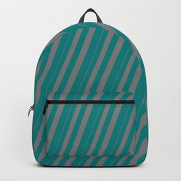 [ Thumbnail: Grey & Teal Colored Striped/Lined Pattern Backpack ]