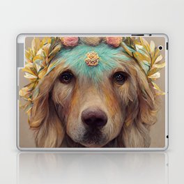 Golden Retriever with Flower Crown Portrait Laptop Skin