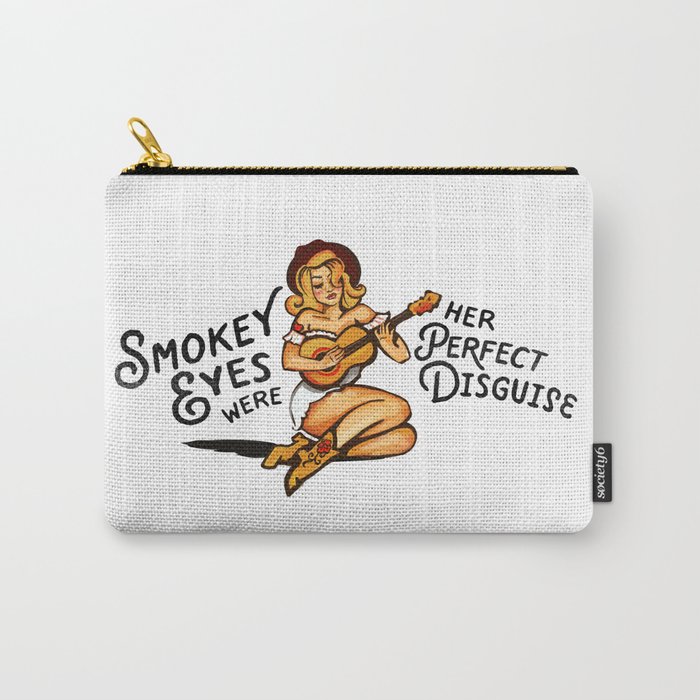 "Smokey Eyes Were Her Perfect Disguise" Cool Girl & Guitar Tattoo Style Art Carry-All Pouch