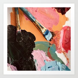 Artist's Palette Of Colorful Paint With Brushes Art Print