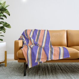 [ Thumbnail: Light Salmon, Dim Grey, Slate Blue, and Beige Colored Lined/Striped Pattern Throw Blanket ]