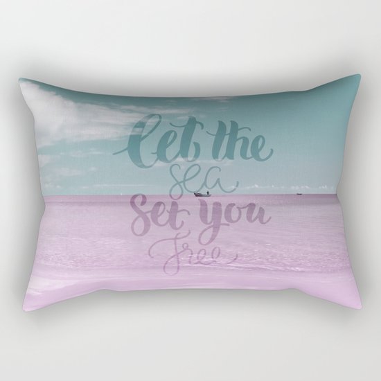 Let the Sea set you Free- Pink Summer Beach Sea Ocean Nature on #Society6 Rectangular Pillow