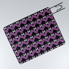 Black And Purple Zigzag Chevron And Butterfly Pattern Picnic Blanket