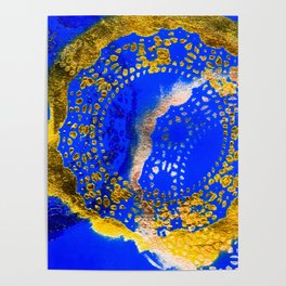 Royal Blue and Gold Abstract Lace Design Poster