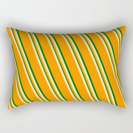 [ Thumbnail: Pale Goldenrod, Dark Orange, and Dark Green Colored Lined Pattern Rectangular Pillow ]