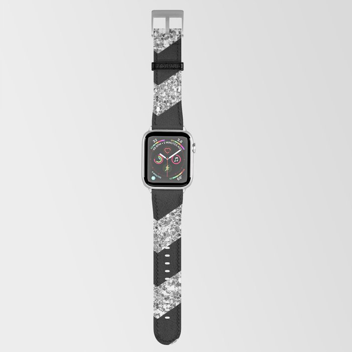 Modern Black And Silver Zigzag Chevron Pattern Apple Watch Band