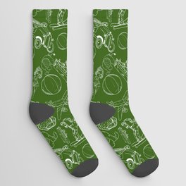 Green and White Toys Outline Pattern Socks