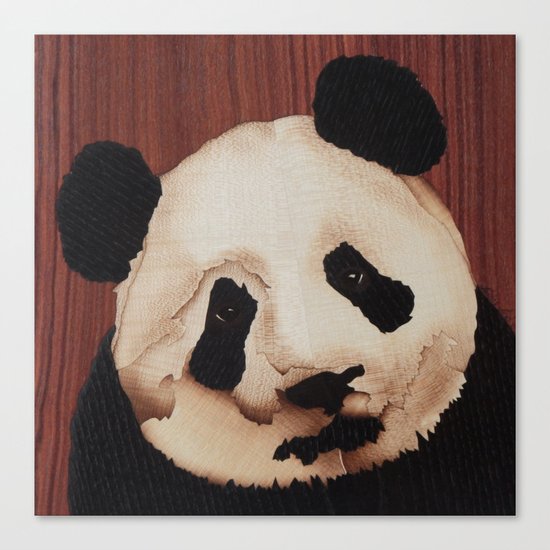 Cute Panda bear wooden marquetry Canvas Print